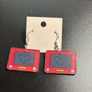Retro Earrings - Red and gray